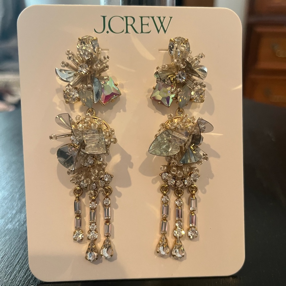 J. Crew Gold and Silver Dangle Earrings with Crystal Accents